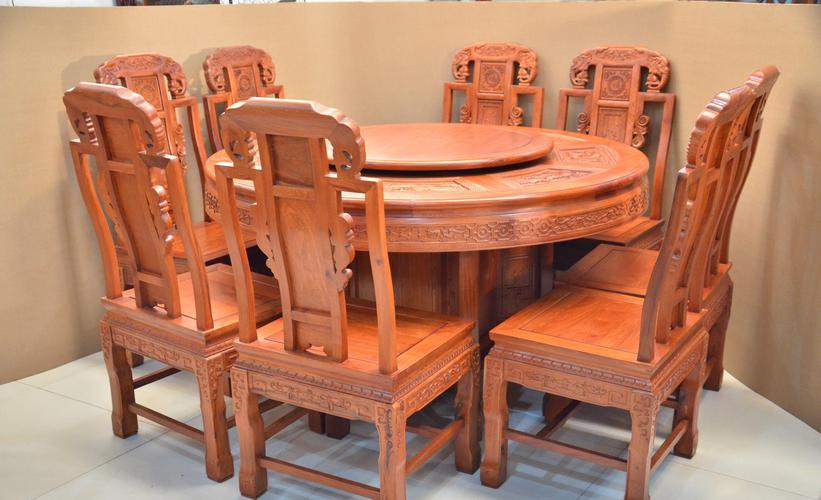 东阳红木家具十大品牌中式实木餐厅家具组合1.6年年有余圆台